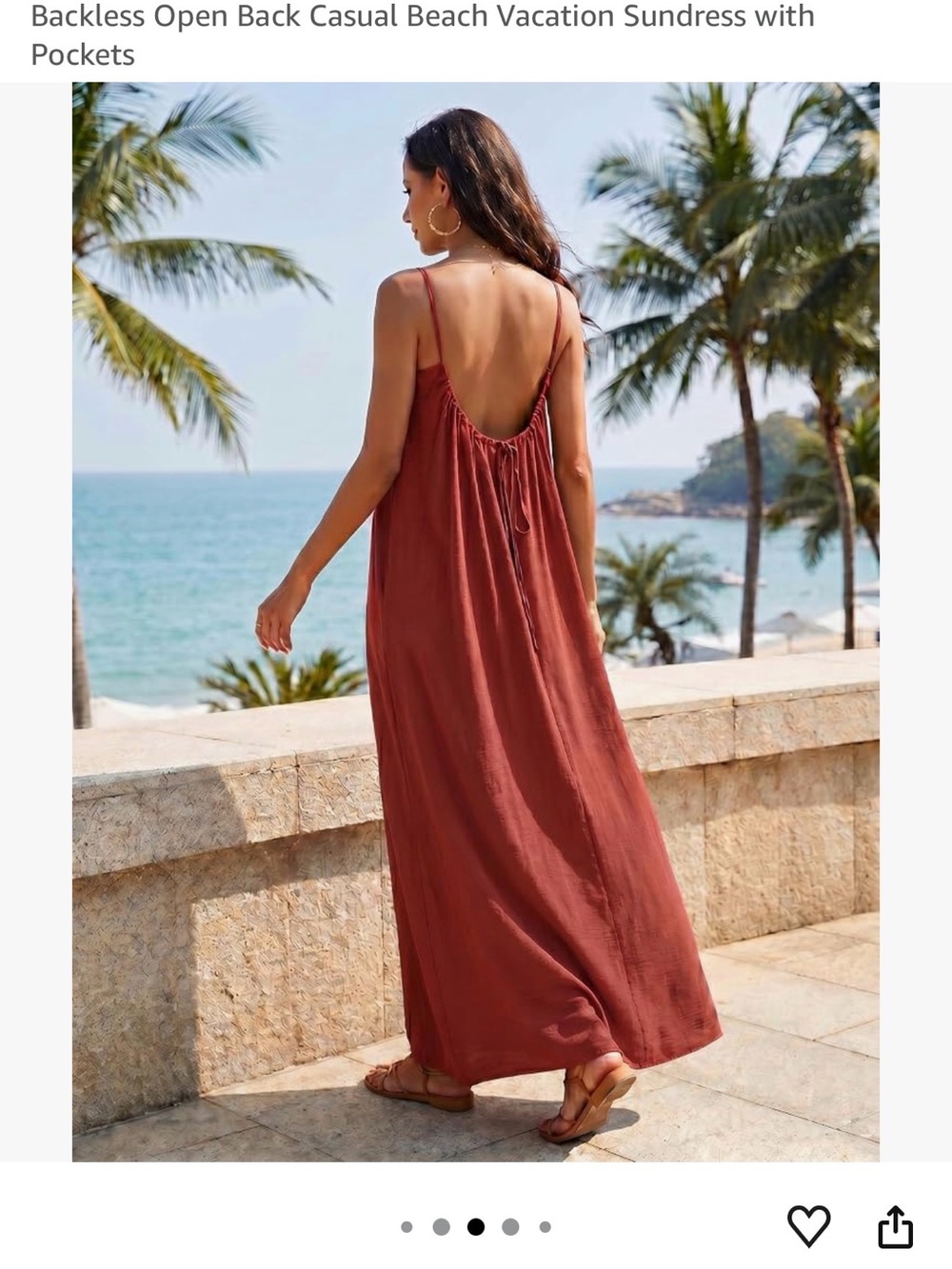 Backless Coral Beach Maxi Dress with Pockets